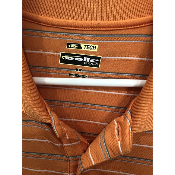 Bolle Golf Tech Mens L Orange Striped Short Sleeve Pullover Polo Shirt - Picture 3 of 3